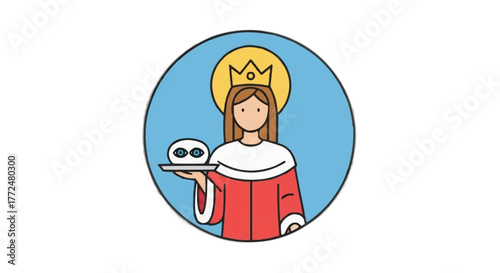 Stunning Saint Lucy holding eyes on a tray, a symbol of vision and light, faith icon