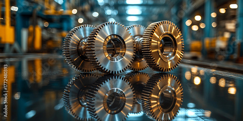 Wallpaper Mural Polished metal gears displayed in a factory setting Generative AI Torontodigital.ca