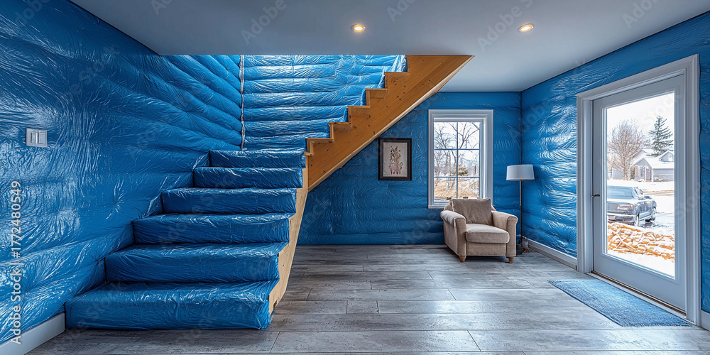 Fototapeta premium Wall insulation with batten and wood stud in home setting Generative AI