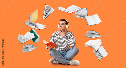 Thoughtful man with book an...