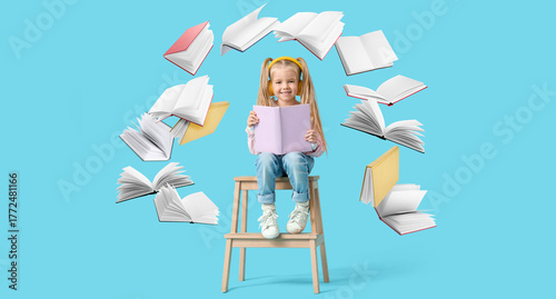 Cute little girl in headpho...