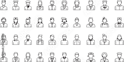 Diverse Collection of Male Professional and Uniformed Icons line origin