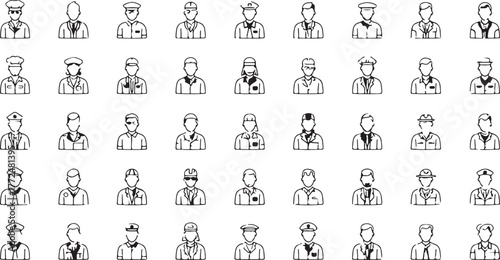 Diverse Collection of Male Professional and Uniformed Icons line origin