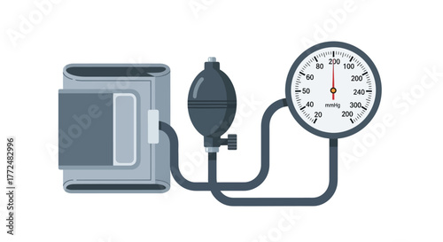 Medical blood pressure measurement device illustration, measuring health diagnostics