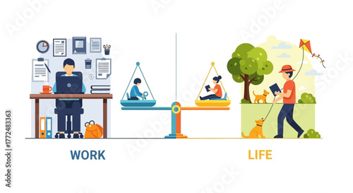 Balancing work and life Illustrating the contrast between professional duties and personal leisure activities