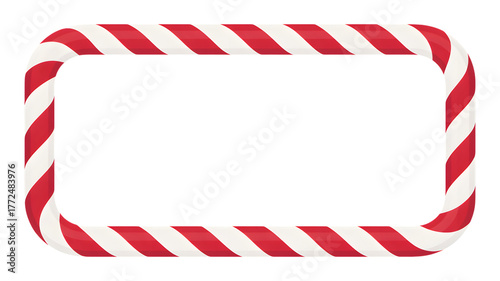 Festive candy cane border for holiday designs and seasonal greetings, isolated on white background.