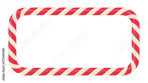 Festive candy cane border for holiday designs and seasonal greetings, isolated on white background.