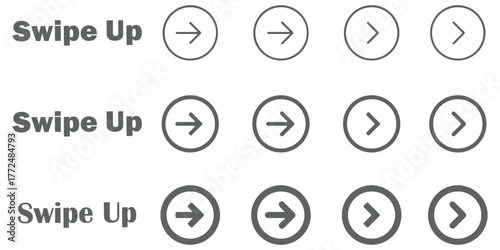 Collection of swipe up icons with gray arrows in various styles on a white background.