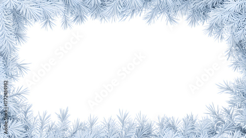 Christmas Frosted branches frame a festive holiday or winter scene, isolated on white background.