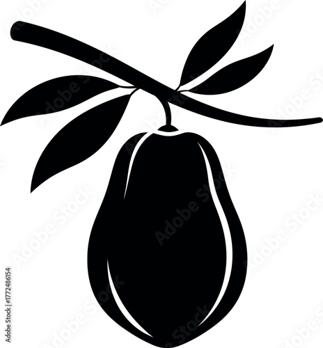 Stylized silhouette of a pear fruit with leaves on a branch organic food healthy eating and agriculture vector