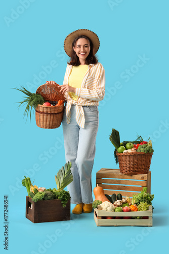 Female farmer with fresh ve...