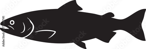 Black silhouette of a salmon fish isolated on white background