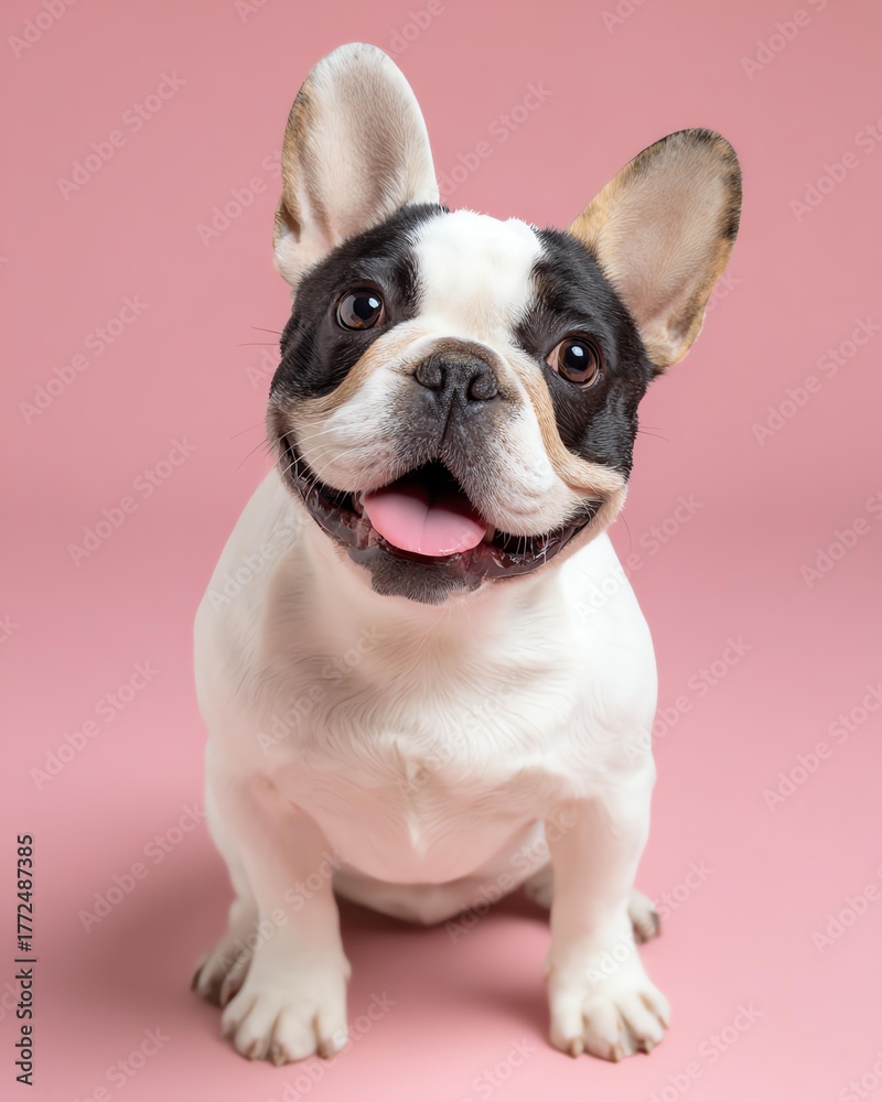 Fototapeta premium Adorable French Bulldog on Pink Background Looking Playful