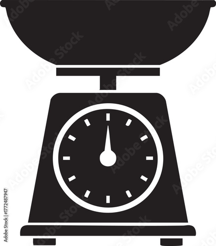 Black silhouette of a vintage kitchen scale isolated on white background