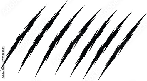 Diagonal claw mark grid vector, black scratch pattern design, aggressive slashes, stylized animal marks, isolated graphic texture for tattoo, decor, logo