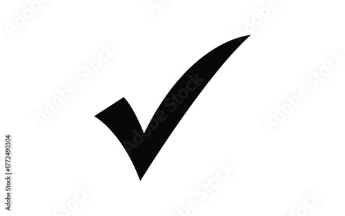 Simple Black Tick Icon on White Background Symbolizes Completion