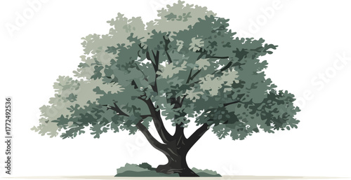 A man smiles as he holds a laptop, looking at a woman pointing at a pie chart, all while another man is present in the background