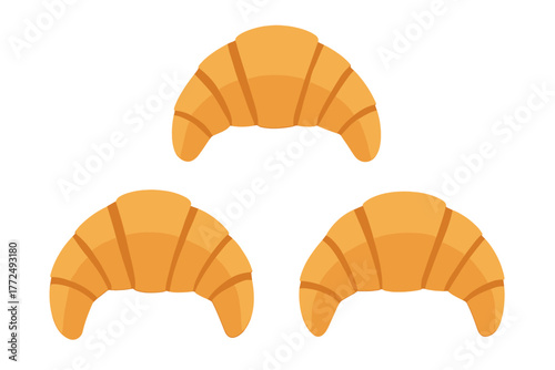 Freshly baked golden brown French croissants breakfast pastry food items