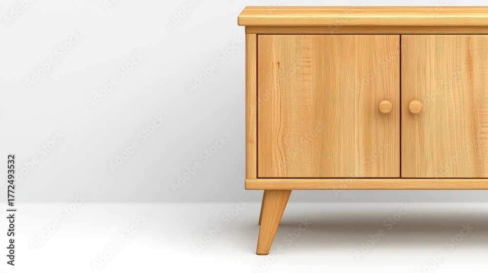 Fototapeta premium A stylish modern wooden cabinet with sliding doors set against a clean background, perfect for contemporary home decor enthusiasts and minimalists