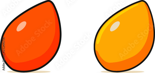 An isolated autumn leaf with a stylized appearance, showcasing orange and yellow colors along with veins and spots, rests on a white background