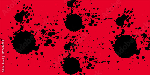 a set of black ink splatters on a red background, black ink splashes, Black grunge ink splatter vector illustration