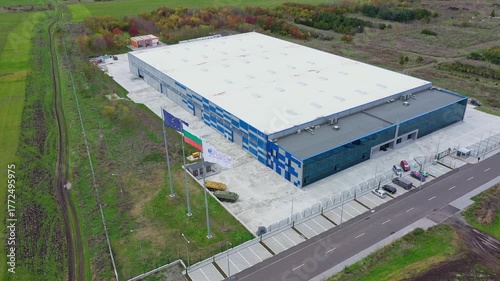 Aerial view to armored vehicle manufacturing plant of International Armored Group in Burgas, Bulgaria