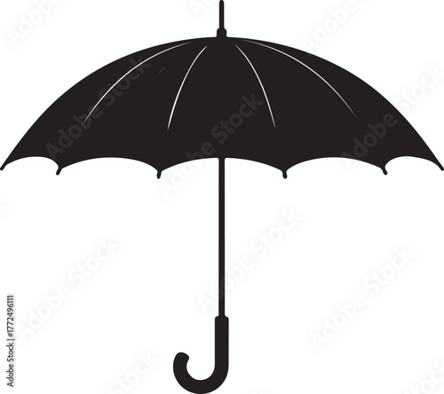 Black umbrella silhouette with curved handle open