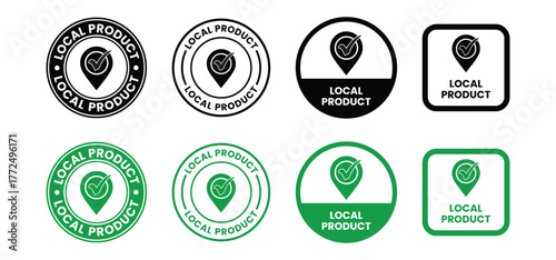 Local Product - vector signs for product information label. Local Product sign, logo, badge, icon, sticker, label, emblem, stamp, symbol, black, line, flat vector, isolated illustration.
