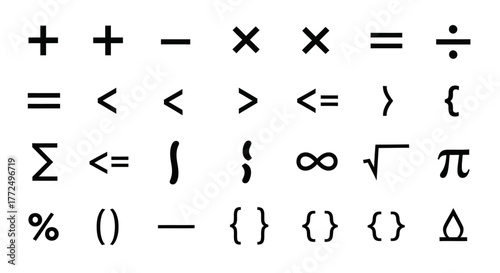 A comprehensive glyph set of essential mathematical symbols and notation for science, education, and design projects