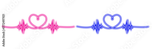 Two neon outline heartbeats with a heart in the middle