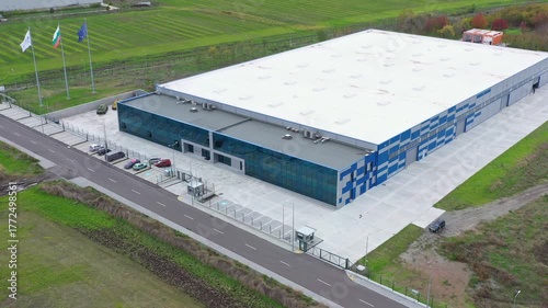 Aerial view to armored vehicle manufacturing plant of International Armored Group in Burgas, Bulgaria