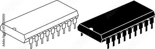 Integrated circuit or microchip icon set