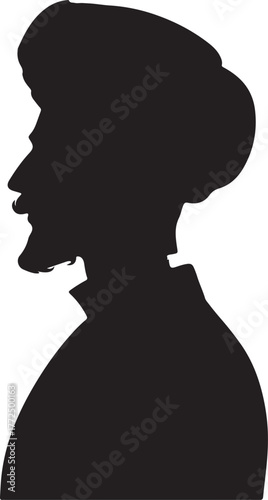 A silhouette of a man from 1800s India, dressed in traditional fashion. The image showcases his profile, highlighting his attire and features.