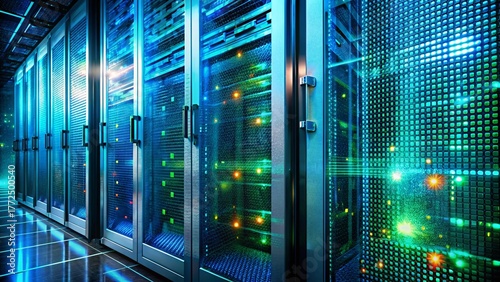 Double Exposure: Server Rack Close-up - Data Center Technology & Hardware