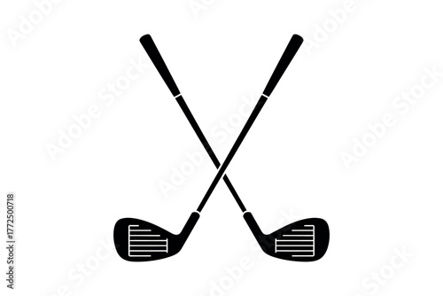 Minimalist Black Silhouette Crossed Golf Clubs Logo Emblem