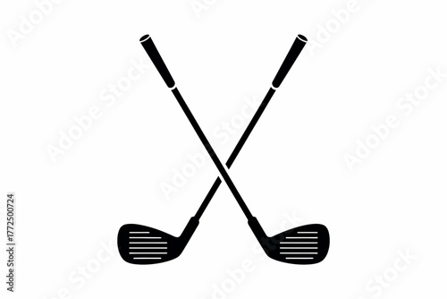Crossed Golf Clubs Black Silhouette Emblem – Modern Minimalist Vector Logo for Golf Club, Sports Team, Tournament Branding, and Professional Golf Identity Design