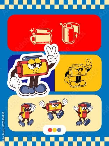 Set of vintage poster design characters from film rolls