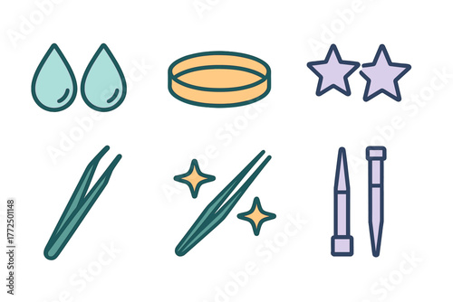 Essential laboratory and cosmetic tools icon set featuring scientific equipment and beauty symbols