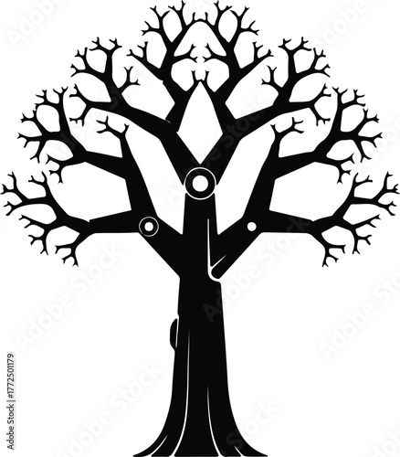 Silhouette artistic black tree with sparse branches vector illustration