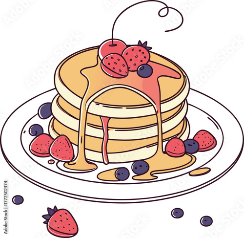 Pancake Breakfast Clipart Vector. Food Illustration on White Background