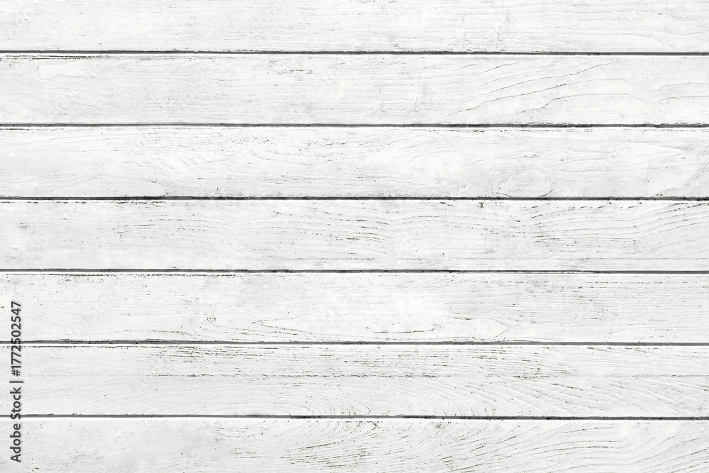 Naklejka premium Weathered white wood planks create a rustic, clean backdrop perfect for modern design, farmhouse decor, or coastal themes