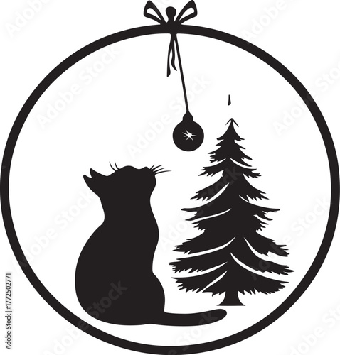 Playful Cat Vector – Silhouette of Cat Reaching Object