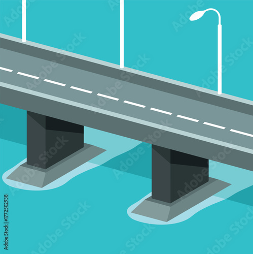 Concrete Bridge Over River Vector Illustration
