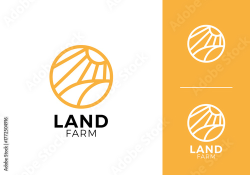 landscape with sun logo. creative farm agriculture vector design concept