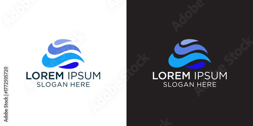 Modern corporate identity logo design with blue wave elements for technology, water, or global business branding, conveying trust, innovation, and a dynamic brand presence