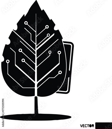 Silhouette of digital leaf technology symbol concept icon vector illustration