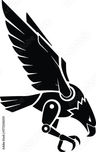 Silhouette of robotic eagle with spread wings vector illustration