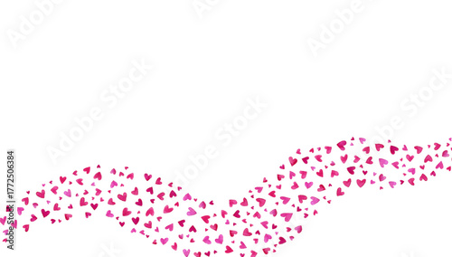 Romantic border with wave in hearts png. Watercolor painted hearts in waves. Template for romantic designs for Valentine's Day. Elements of pink hearts.