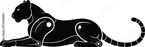 Silhouette robotic black panther lying down poses creatively vector illustration