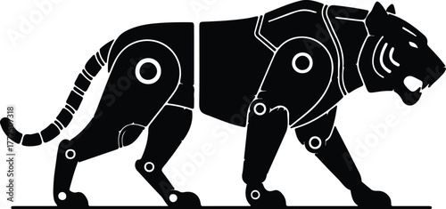 Silhouette robotic tiger illustration on white background vector illustration
